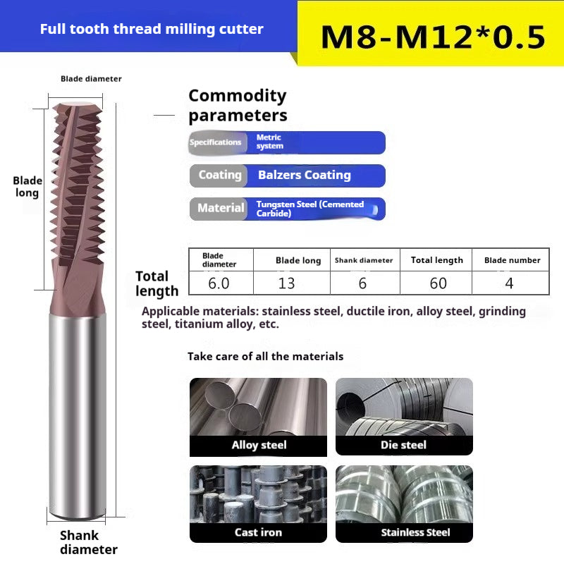 6032 60 degree thread milling cutter single thread, three threads, full thread CNC machining center tungsten steel alloy coated milling cutter can be customized Shandong Denso Pricision Tools Co.,Ltd.